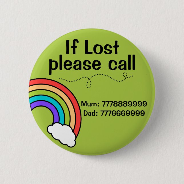 Modern Custom Lost Missing Child Id Rainbow Badge 2 Inch Round Button (Front)