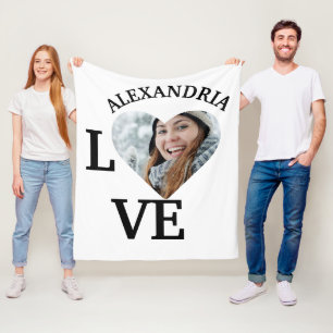 Modern Custom love heart photo template Fleece Blanket