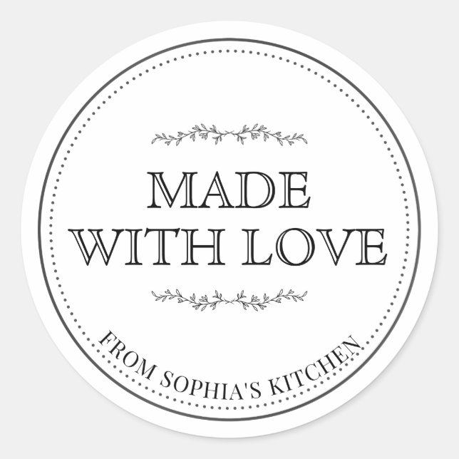 Modern Custom Made With Love l Kitchen Name Classic Round Sticker (Front)