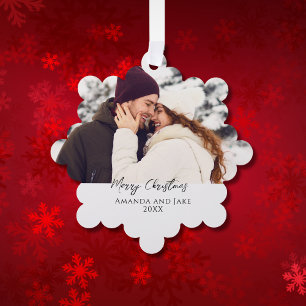 Modern Custom Merry Christmas Photo Ornament Card