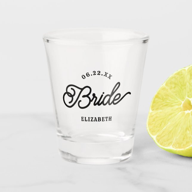 Modern Custom Minimalist Bride Shot Glass (Front)