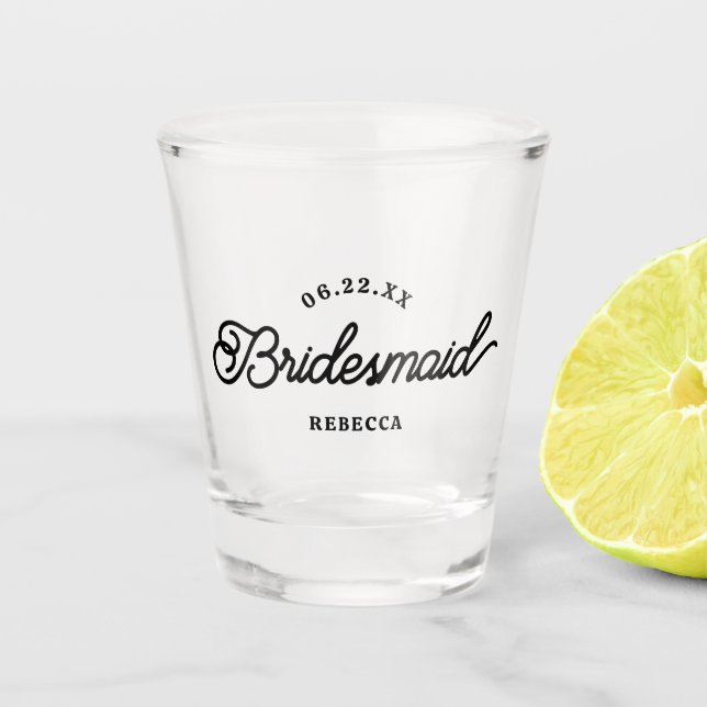 Modern Custom Minimalist Bridesmaid Shot Glass (Front)