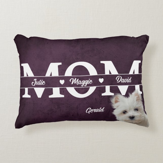 Modern Custom Mom three names plus dog Accent Pillow (Front)