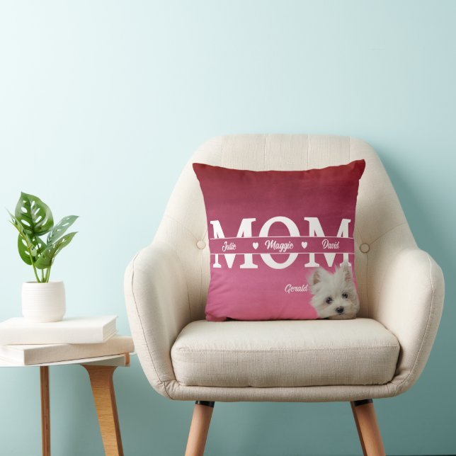 Modern Custom Mom three names plus dog Throw Pillow (Chair)