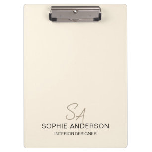 Modern Custom Monogram Cream Business Clipboard