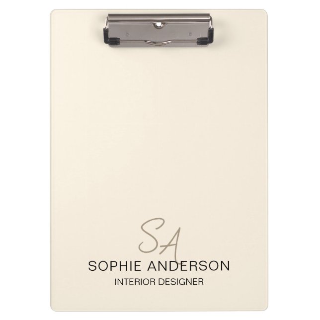 Modern Custom Monogram Cream Business Clipboard (Front)