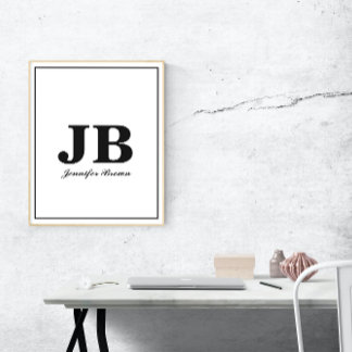 Modern Custom Monogram Initial Name Black & White  Poster