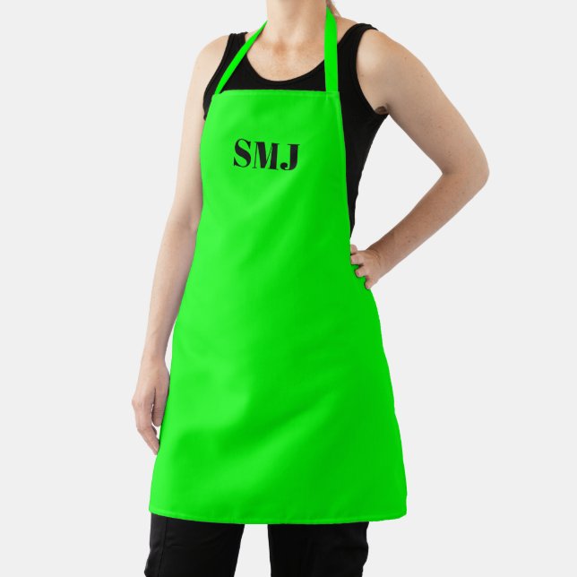 Modern custom monogram initials black neon green apron (Insitu)