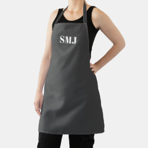 Modern custom monogram initials charcoal grey apron