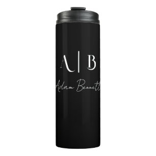 Modern Custom Monogram Initials Name Black Thermal Tumbler