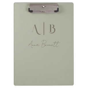 Modern Custom Monogram Initials Name Dusty Sage Clipboard