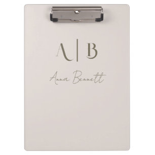 Modern Custom Monogram Initials Name Light Beige Clipboard