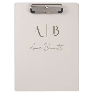 Modern Custom Monogram Initials Name Light Beige Clipboard