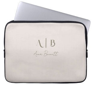 Modern Custom Monogram Initials Name Light Beige Laptop Sleeve