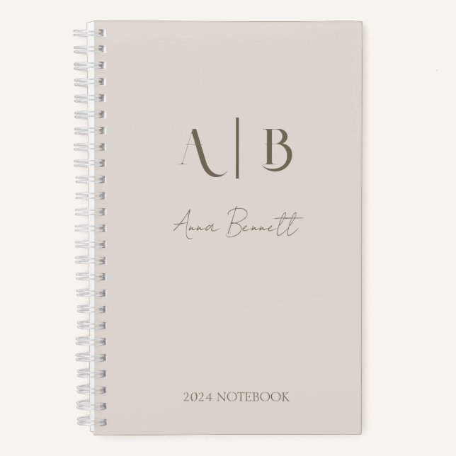 Modern Custom Monogram Initials Name Light Beige Notebook (Front)