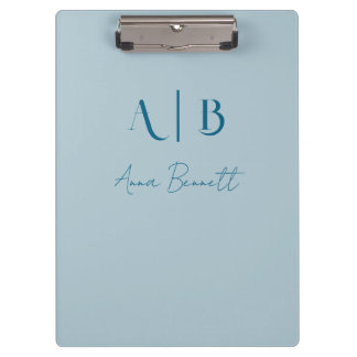 Modern Custom Monogram Initials Name Pastel Blue Clipboard