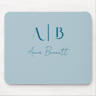 Modern Custom Monogram Initials Name Pastel Blue Mouse Pad