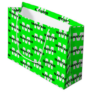 Modern Custom Monogram Name Bright Green Gift Bag