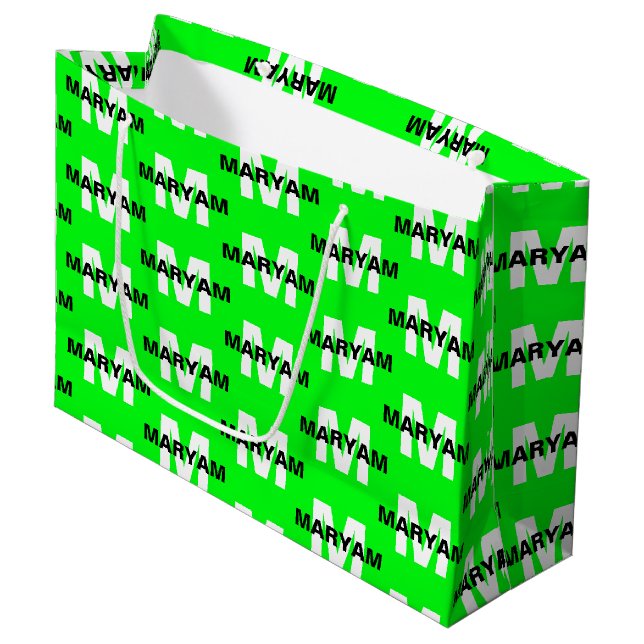 Modern Custom Monogram Name Bright Green Gift Bag (Front Angled)