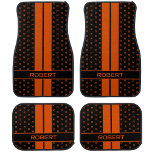 Modern Custom Monogram Name Orange Striped Car Mat<br><div class="desc">Upgrade your vehicle's interior with a unique set of personalized car mats. This stylish template includes both your name and your initial letter in a monogram pattern. Designed with classic double racing stripes in black and orange. In addition to adding a touch of style to your vehicle, car mats will...</div>