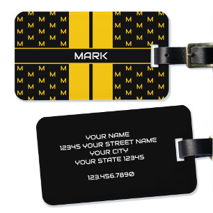 Modern Custom Monogram Name Yellow Striped Luggage Tag