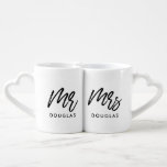 Modern custom Mr and Mrs Coffee Mug Set<br><div class="desc">Mr and Mrs couple mug set,  customizable with your own name and your favourite colours.</div>