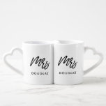 Modern custom Mrs and Mrs lesbian couple Coffee Mug Set<br><div class="desc">Mrs and Mrs couple coffee mug,  customizable with your own name and your favourite colours.</div>