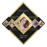 Modern Custom Multi‑Photo Gold Black Graduation Cap Topper