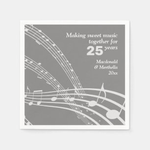 Modern Custom MUSIC NOTES 25th SILVER Anniversary Napkin