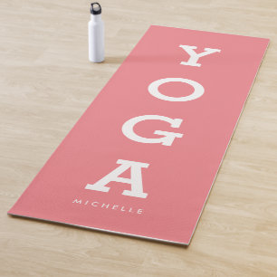Modern custom name coral pink solid color thick yoga mat