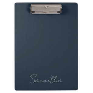Modern Custom Name Dark Blue Clipboard