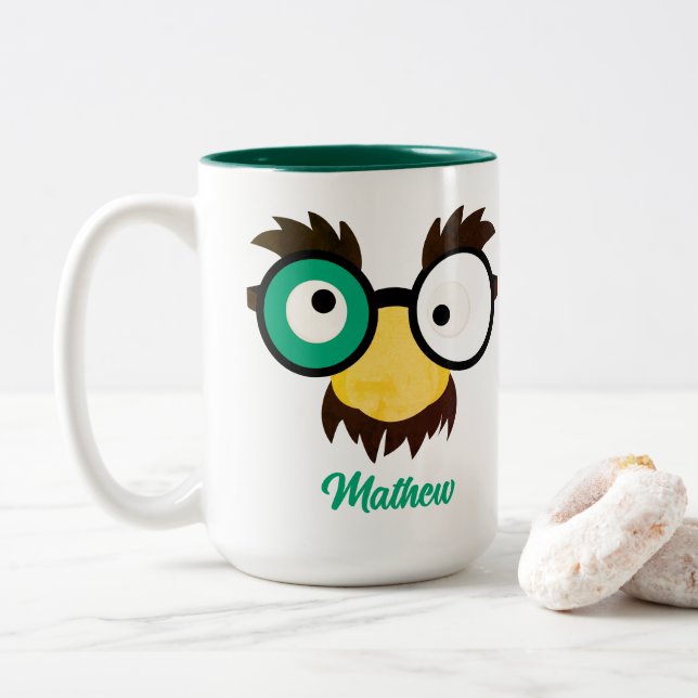 Modern Custom Name Funny Face Irish Flag Colour Two-Tone Coffee Mug (With Donut)