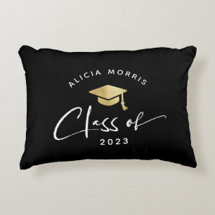 Modern Custom Name Graduation Trendy Script Gold Accent Pillow