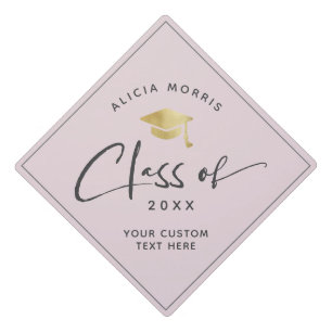 Modern Custom Name Graduation Trendy Script Gold Cap Topper