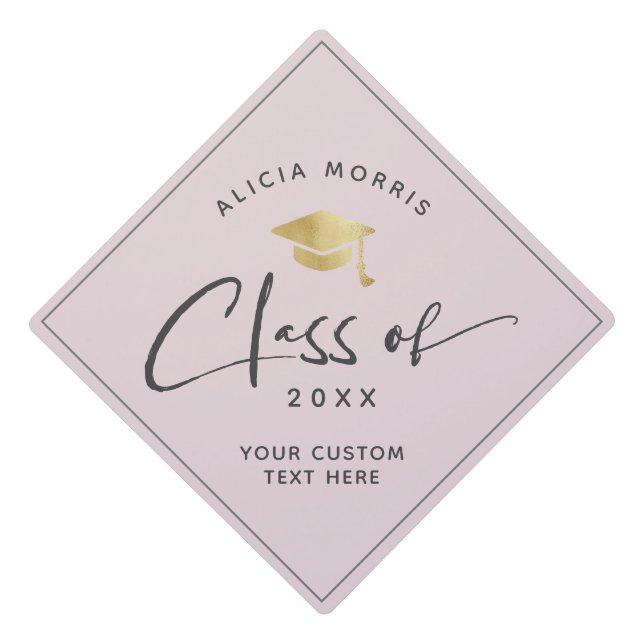 Modern Custom Name Graduation Trendy Script Gold Graduation Cap Topper (Front)