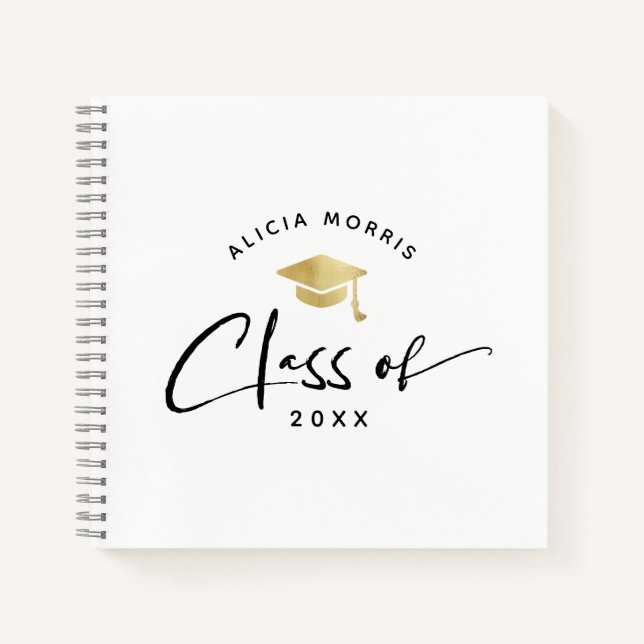 Modern Custom Name Graduation Trendy Script Gold N Notebook (Front)