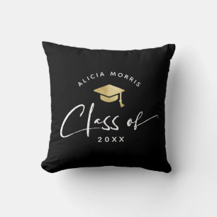 Modern Custom Name Graduation Trendy Script Gold Throw Pillow