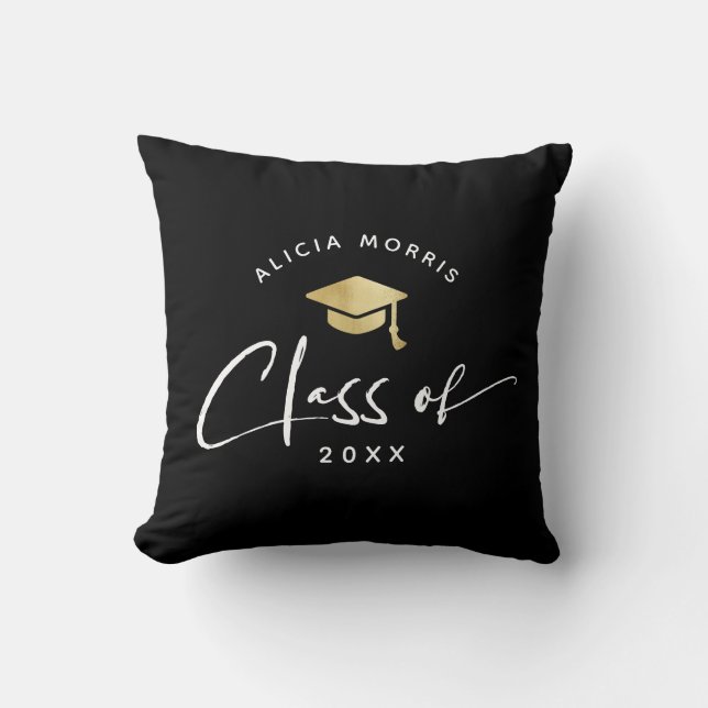 Modern Custom Name Graduation Trendy Script Gold Throw Pillow (Front)