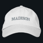 Modern Custom name grey text Embroidered Hat<br><div class="desc">Modern Custom name silver grey text white Embroidered Baseball Cap
Available in many colours and options</div>
