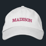 Modern Custom name hot pink text Embroidered Hat<br><div class="desc">Modern Custom name hot pink text white Embroidered Baseball Cap
Available in many colours and options</div>
