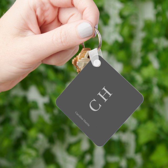 Modern Custom Name & Initials Grey Keychain (Hand)