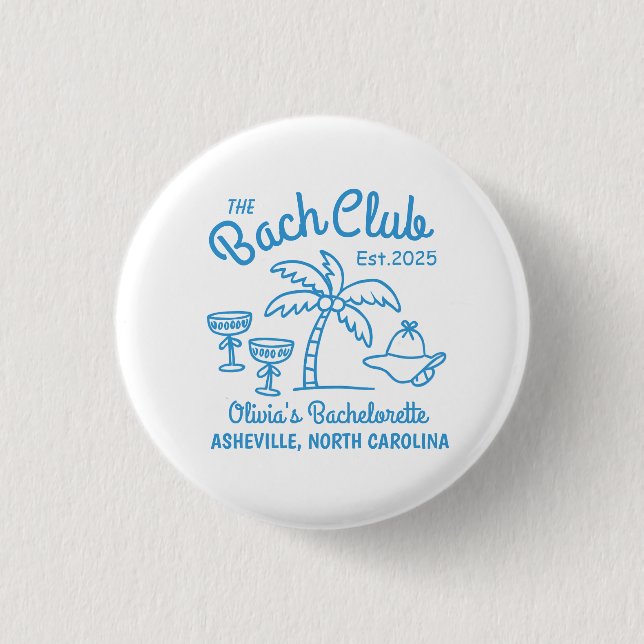 Modern Custom Name Island Date Bachelorette Blue 1 Inch Round Button (Front)