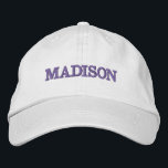 Modern Custom name lavender text Embroidered Hat<br><div class="desc">Modern Custom name lavender purple text white Embroidered Baseball Cap
Available in many colours and options</div>