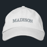 Modern Custom name light pink text white Embroidered Hat<br><div class="desc">Modern Custom name light pink text white Embroidered Baseball Cap
Available in many colours and options</div>