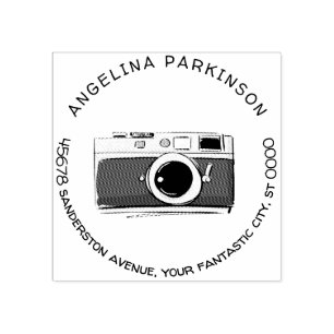 Modern Custom Name Logo Camera Return Address Rubber Stamp