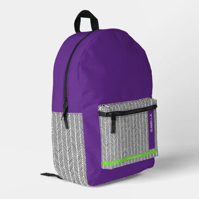 Modern Custom Name Purple | Personalized  Printed Backpack (Back Corner Left)