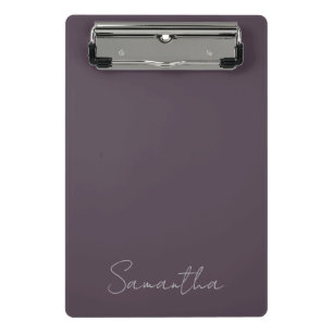 Modern Custom Name Purple Taupe Mini Clipboard