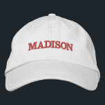 Modern Custom name red text Embroidered Hat<br><div class="desc">Modern Custom name red text Embroidered Baseball Cap 
Available in many colours and options</div>