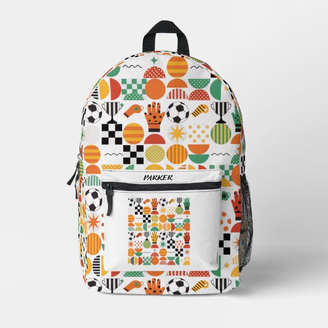 Modern Custom Name Soccer Football Pattern Printed Backpack (Front)