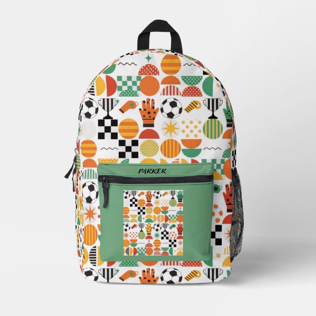 Modern Custom Name Soccer Football Pattern Printed Backpack (Front)